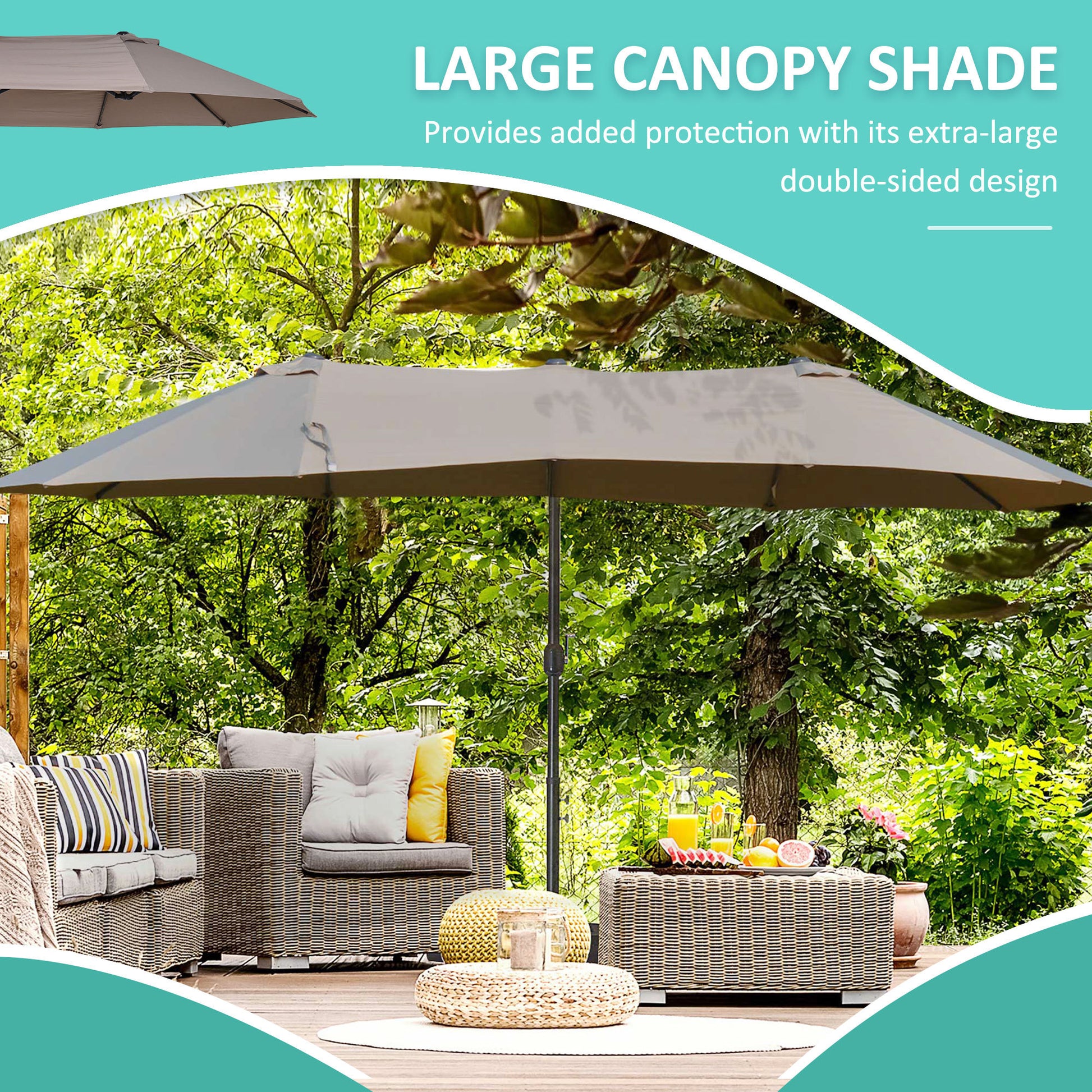 14Ft Patio Umbrella Double Sided Outdoor Market Extra Large Umbrella With Crank, Cross Base For Deck, Lawn, Backyard And Pool, Brown Brown Steel