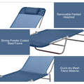 Folding Chaise Lounge Pool Chair, Patio Sun Tanning Chair, Outdoor Lounge Chair With 6 Position Reclining Back,Mesh Seat, And Headrest For Beach, Yard, Patio, Blue Blue Steel