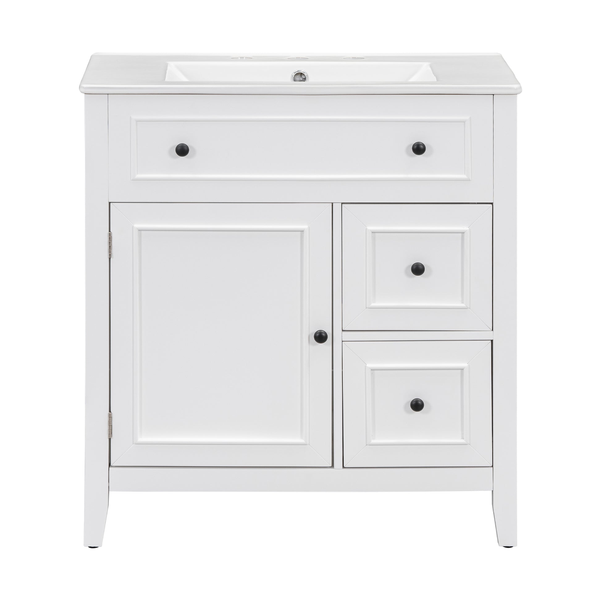 30" Bathroom Vanity With Sink Top, Bathroom Vanity Cabinet With Door And Two Drawers, Solid Wood Frame, One Package, White Old Sku:Wf311620Aak White Solid Wood Mdf