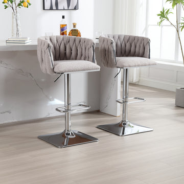 Coolmore Vintage Bar Stools With Back And Footrest Counter Height Dining Chairs 2Pc Set Gray Boucle
