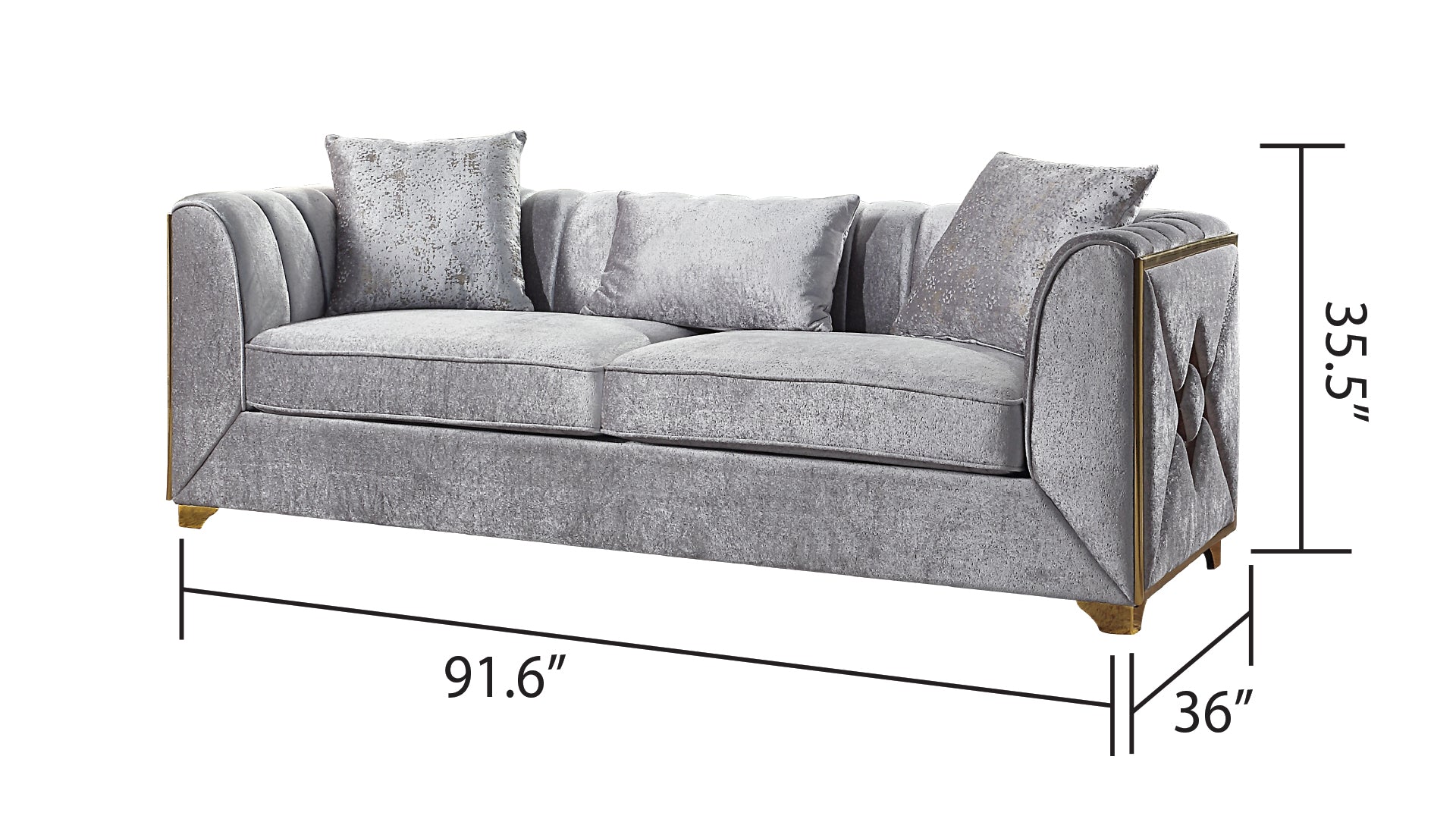 Velencia Modern Style Sofa Made With Wood In Silver Silver Velvet Wood Primary Living Space Modern Upholstered Wood 3 Seat