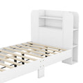 Twin Size Platform Bed With Storage Headboard,Multiple Storage Shelves On Both Sides,White White Wood