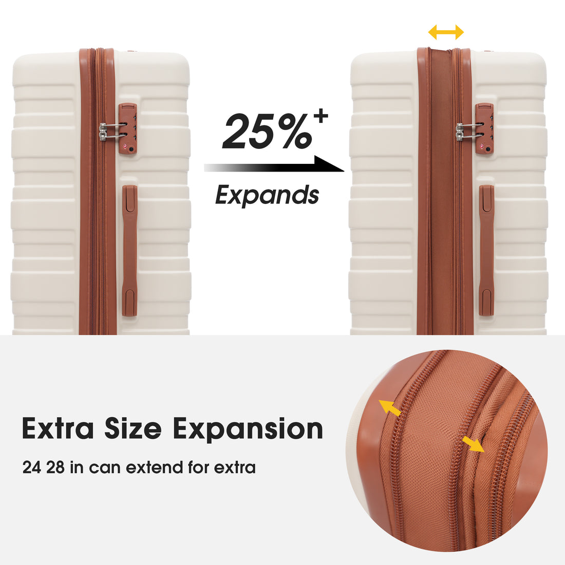 Luggage With Tsa Lock Spinner Wheels Hardside Expandable Luggage Travel Suitcase Check In Luggage Abs 28" Brown White Abs