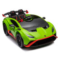 Lamborghini Huracan Sto 24V Kids Electric Ride On Drift Car: Speeds 1.86 5.59 Mph, Ages 3 8, Foam Front Wheels, 360 Spin, Led Lights, Dynamic Music, Early Learning, Usb Port, Drift Feature Green Polypropylene