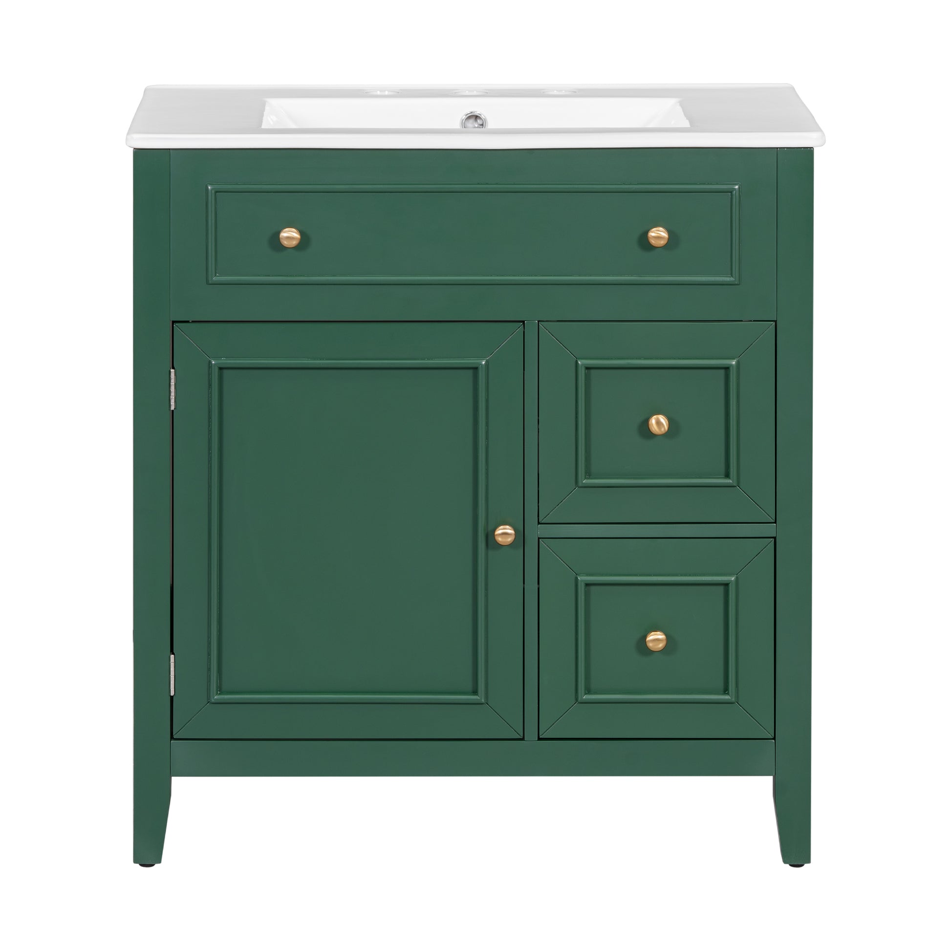 30" Bathroom Vanity With Sink Top, Bathroom Vanity Cabinet With Door And Two Drawers, Solid Wood Frame, One Package, Green Old Sku:Wf311620Aag Green Solid Wood Mdf