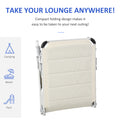 Foldable Outdoor Chaise Lounge Chair, 5 Level Reclining Camping Tanning Chair With Aluminum Frame, Padding, And Headrest For Beach, Yard, Patio, Pool, White White Aluminium
