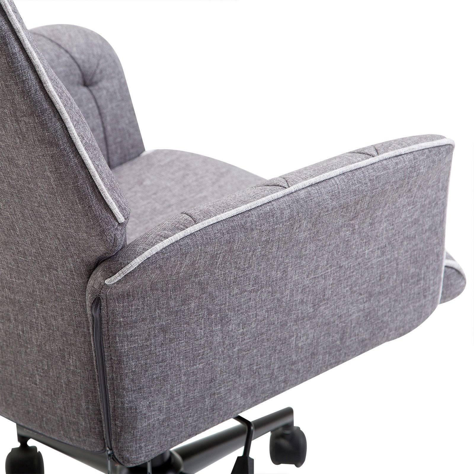 Linen Home Office Chair, Tufted Height Adjustable Computer Desk Chair With Swivel Wheels And Padded Armrests, Dark Gray Grey Fabric