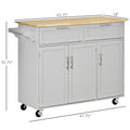 Mobile Kitchen Island With Storage, Kitchen Cart With Wood Top, Storage Drawers, 3 Door Cabinets, Adjustable Shelves And Towel Rack, Gray Grey Mdf