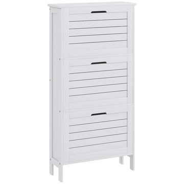 Narrow Shoe Storage Cabinet For Entryway With 3 Flip Drawers, Slim Shoe Rack Organizer With Louvered Doors For 6 Pairs Of Shoes, White White Mdf