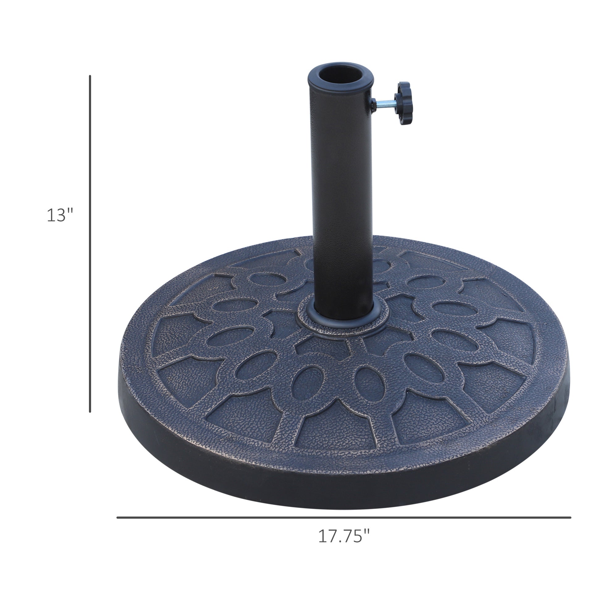 18" 26 Lbs Round Resin Umbrella Base Stand Market Parasol Holder With Beautiful Decorative Pattern & Easy Setup, For 1.5", 1.89" Pole, For Lawn, Deck, Backyard, Garden, Bronze Bronze Steel