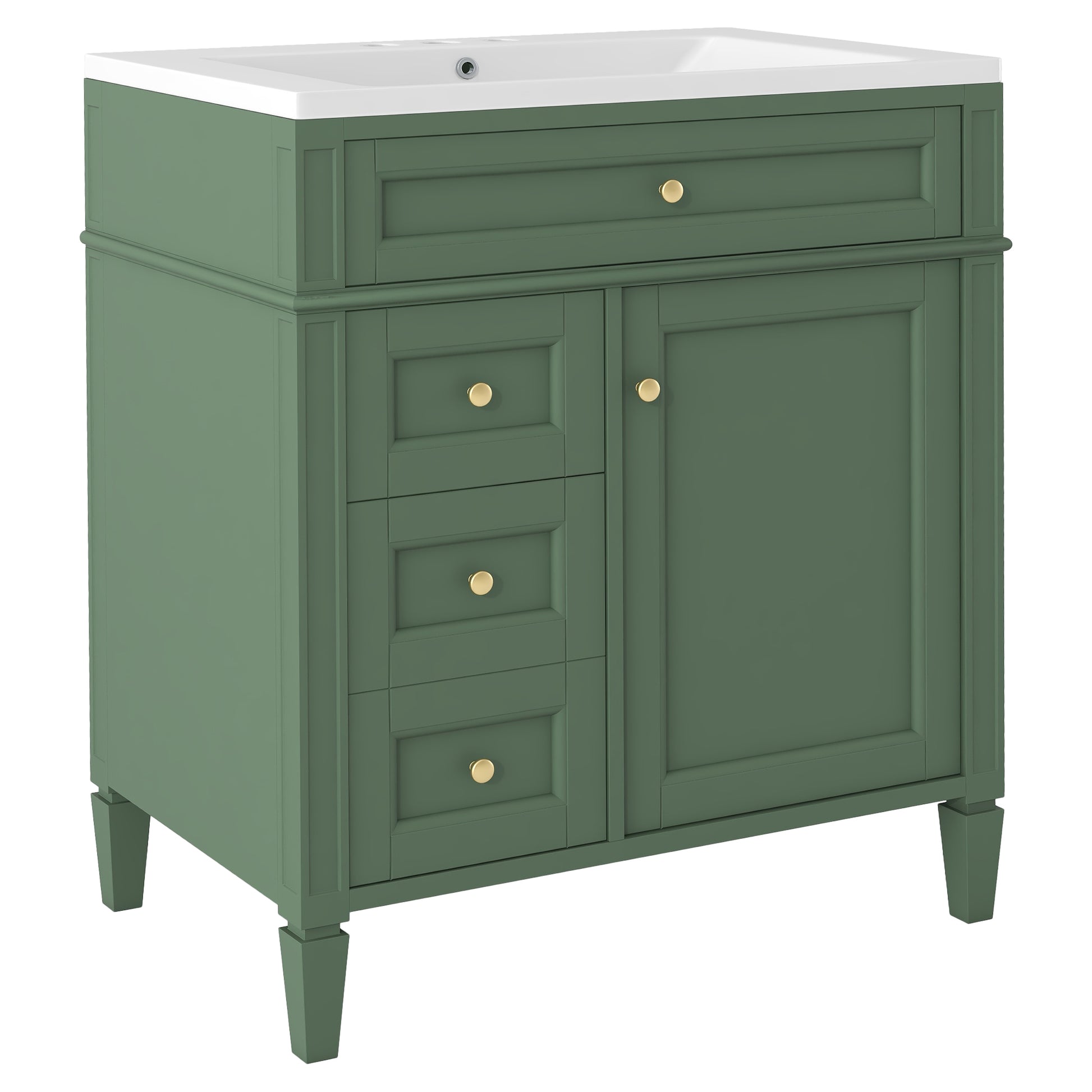 30'' Bathroom Vanity With Top Sink, Modern Bathroom Storage Cabinet With 2 Drawers And A Tip Out Drawer, Single Sink Bathroom Vanity Same As Sw000103Aaf Green Mdf