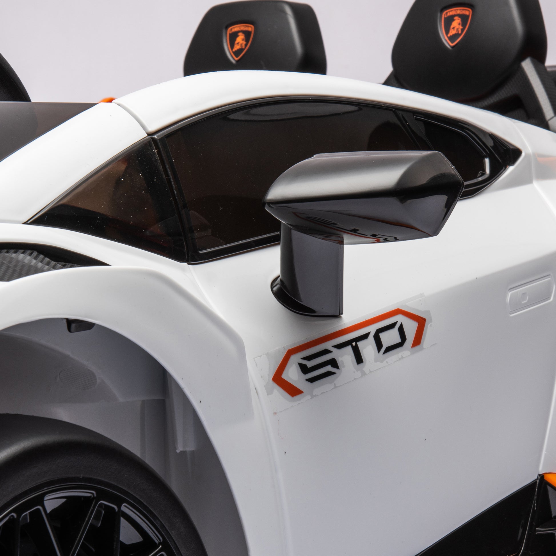 Lamborghini Huracan Sto 24V Kids Electric Ride On Drift Car: Speeds 1.86 5.59 Mph, Ages 3 8, Foam Front Wheels, 360 Spin, Led Lights, Dynamic Music, Early Learning, Usb Port, Drift Feature White Polypropylene