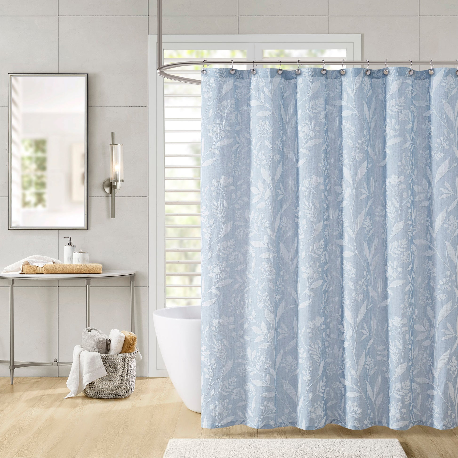 Floral Shower Curtain Blue Cotton