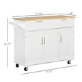 Mobile Kitchen Island With Storage, Kitchen Cart With Wood Top, Storage Drawers, 3 Door Cabinets, Adjustable Shelves And Towel Rack, White White Mdf