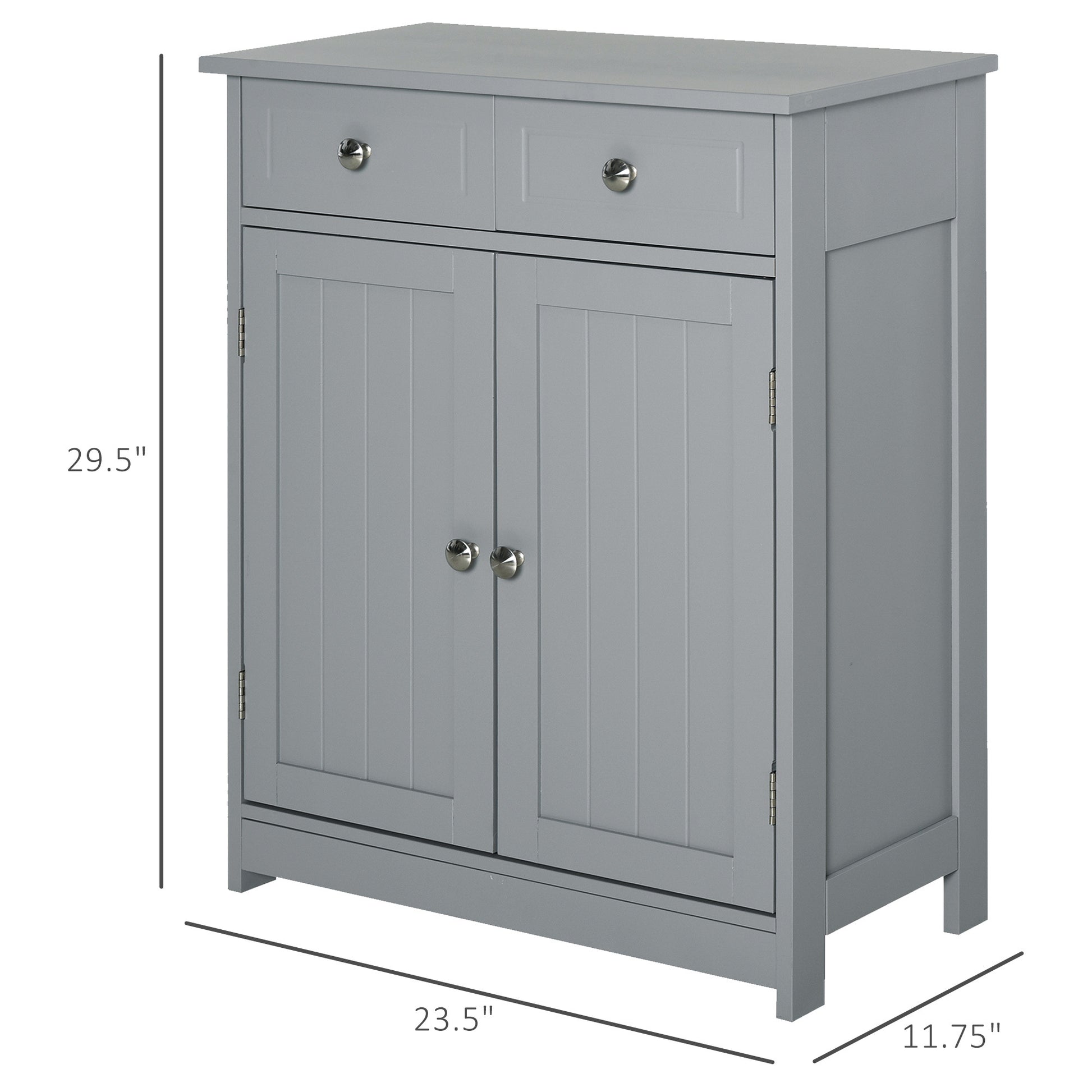 Kleankin Bathroom Floor Cabinet, Wooden Bathroom Cabinet With 2 Doors, 2 Drawers And Adjustable Shelf, Freestanding Storage Cabinet For Bathroom, Grey Grey Mdf