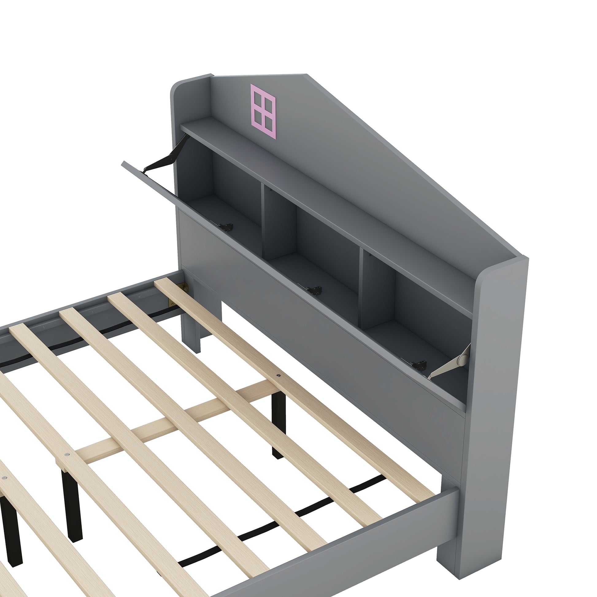 3 Pieces Bedroom Sets Twin Size House Bed With Storage Headboard, Wooden Nightstand And Storage Dresser,Gray Gray Wood