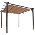 10' X 10' Outdoor Retractable Pergola Canopy, Aluminum Patio Pergola, Backyard Shade Shelter For Porch Party, Garden, Grill Gazebo Brown Brown Aluminium