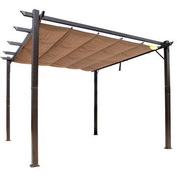 10' X 10' Outdoor Retractable Pergola Canopy, Aluminum Patio Pergola, Backyard Shade Shelter For Porch Party, Garden, Grill Gazebo Brown Brown Aluminium