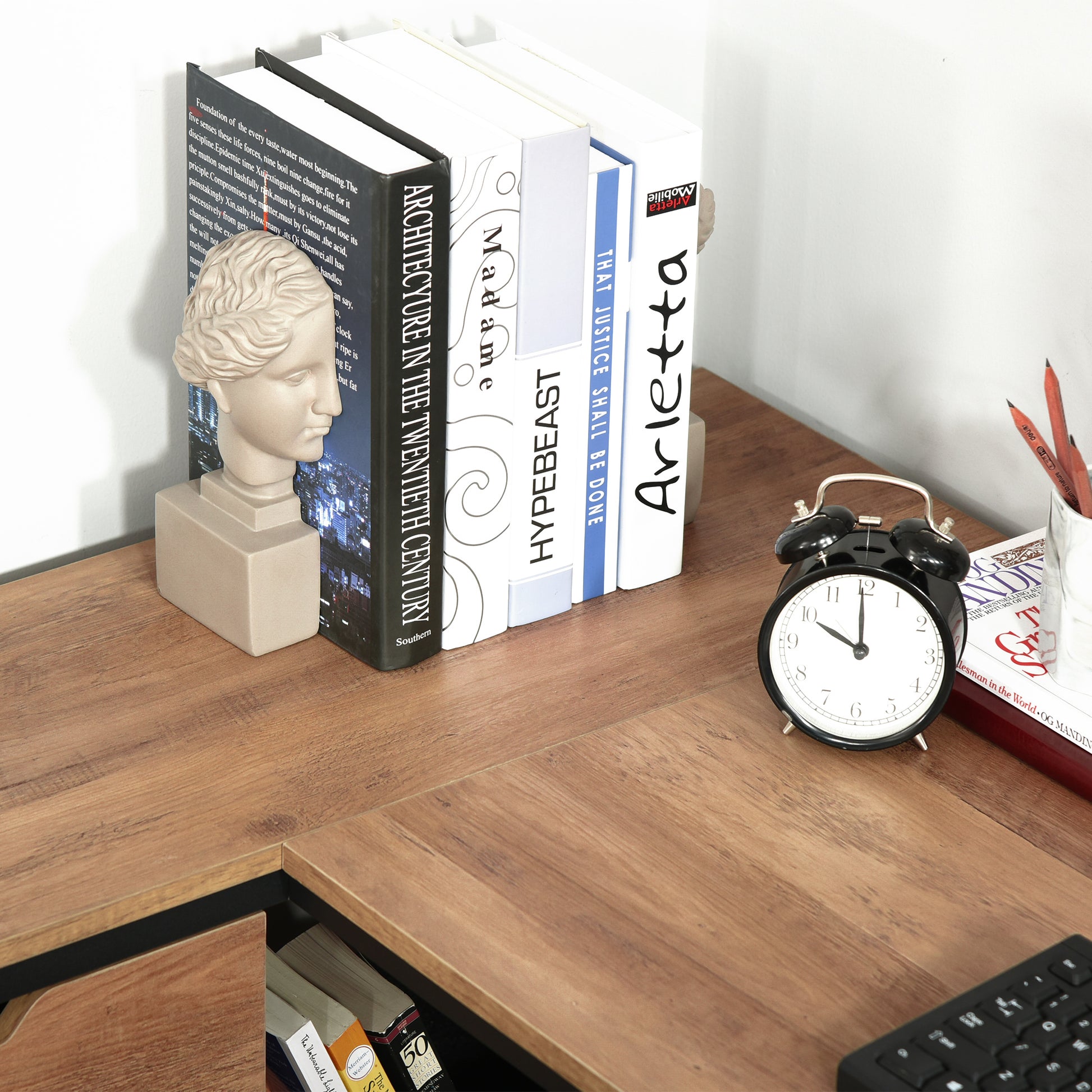 L Shaped Home Offie Computer Desk With Storage Shelves, 2 Dawers And Industrial Steel Frame, Black Brown Brown Mdf