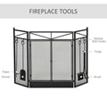 3 Panel Folding Fireplace Screen With 2 Magnetic Doors And Fire Place Tools Set, Fire Spark Guard For Wood Burning, With Brush, Shovel, Poker, Firewood Tongs, 48