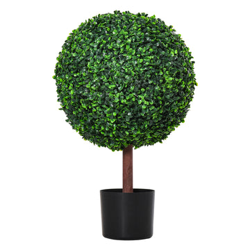 23.5" Artificial Boxwood Topiary Ball Tree, Fake Decorative Plant, Nursery Pot Included For Home, Balcony, Backyard And Garden Green Plastic