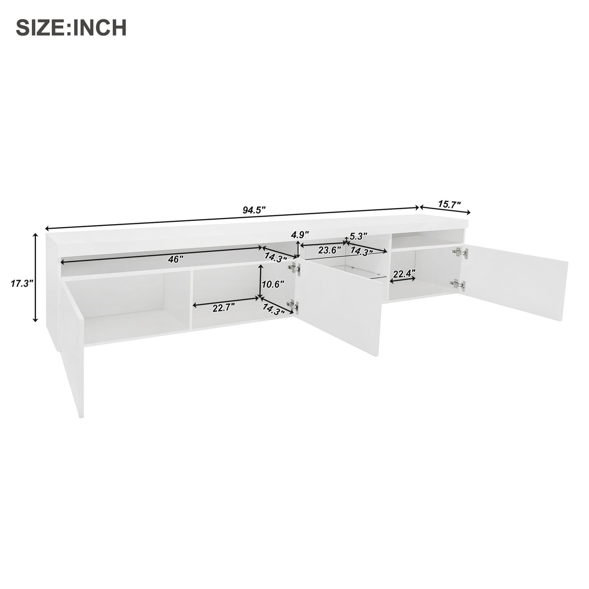 Unique Design Tv Stand With 2 Glass Shelves, Large Storage Space Media Console For Tvs Up To 105", Versatile Tv Cabinet With Led Color Changing Lights For Living Room, White White Primary Living Space 90 Inches Or Larger Particle Board