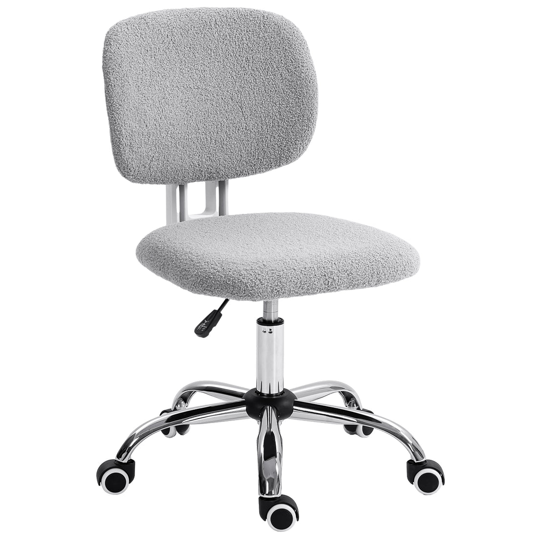 Cute Armless Office Chair, Teddy Fleece Fabric Computer Desk Chair, Vanity Task Chair With Adjustable Height, Swivel Wheels, Mid Back, Light Gray Light Gray Polyester