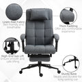 Executive Linen Feel Fabric Office Chair High Back Swivel Task Chair With Adjustable Height Upholstered Retractable Footrest, Headrest And Padded Armrest, Dark Grey Dark Grey Polyvinyl Chloride