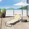 Foldable Outdoor Chaise Lounge Chair, 5 Level Reclining Camping Tanning Chair With Strong Oxford Fabric For Beach, Yard, Patio, Pool, Beige Beige Steel