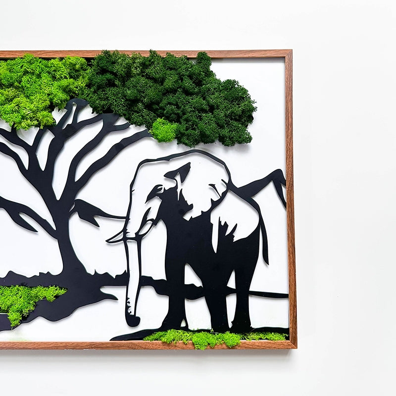 Elephants Moss Metal Wall Art Green Iron