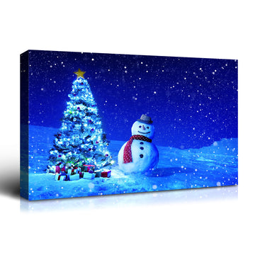 Framed Canvas Wall Art Decor Painting For Chrismas, Chrismas Tree With Cute Snowman Chrismas Gift Painting For Chrismas Gift, Decoration For Chrismas Eve Office Living Room, Bedroom Decor Ready To Han Rectangle Framed Multicolor Christmas Oversized 41In