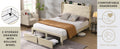 Queen Size Bed Frame With 2 Storage Drawers, Upholstered Bed Frame With Wingback Headboard Storage Shelf Built In Usb Charging Stations And Strong Wood Slats Support, No Box Spring Needed, Beige Box Spring Not Required Queen Beige Composite Bedroom Bed