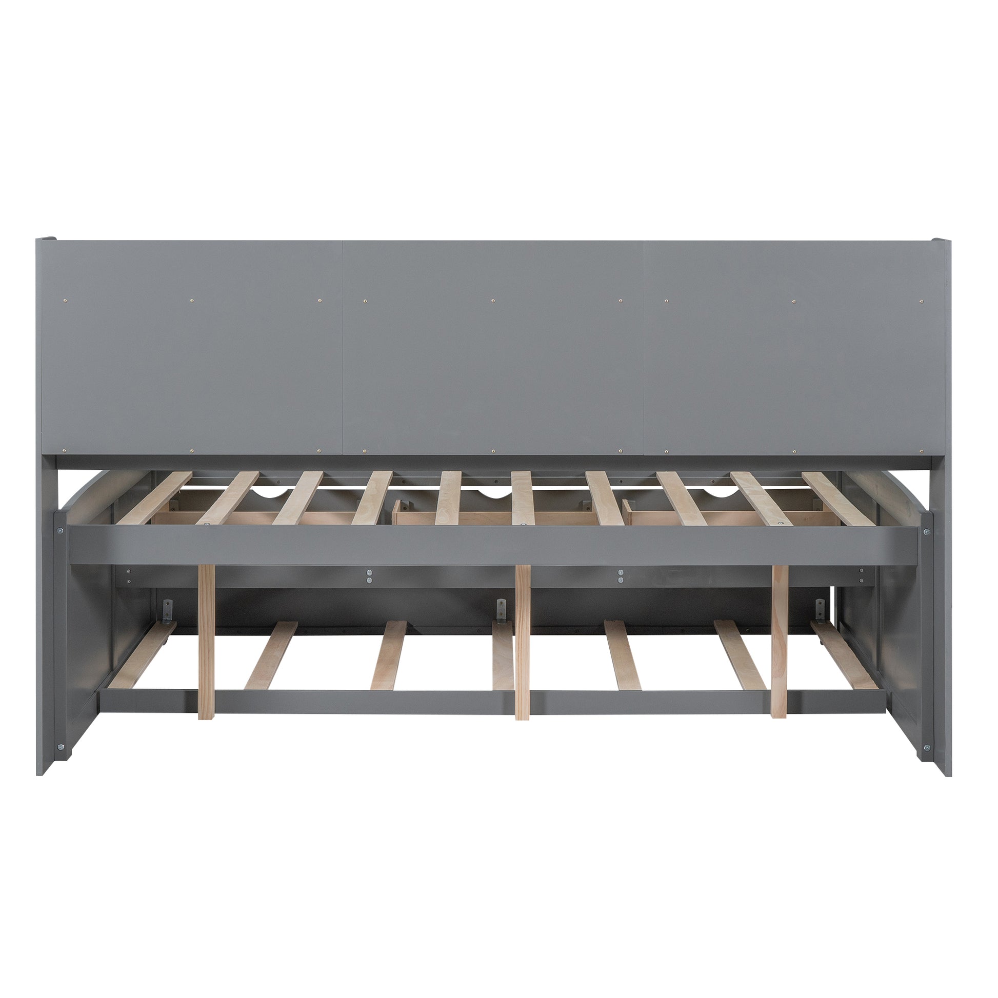 Full Size Wooden Captain Bed With Built In Bookshelves,Three Storage Drawers And Trundle,Light Grey Old Sku:Gx001029Aae Light Grey Solid Wood Mdf