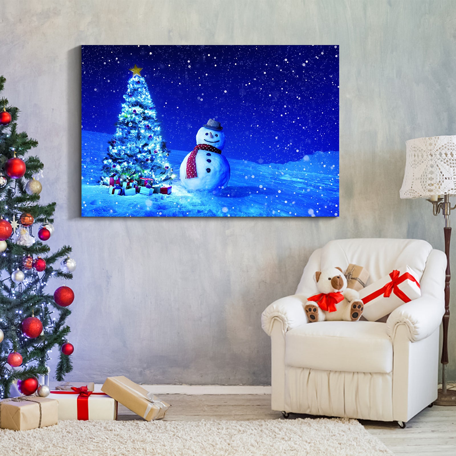 Framed Canvas Wall Art Decor Painting For Chrismas, Chrismas Tree With Cute Snowman Chrismas Gift Painting For Chrismas Gift, Decoration For Chrismas Eve Office Living Room, Bedroom Decor Ready To Han Rectangle Framed Multicolor Christmas Oversized 41In