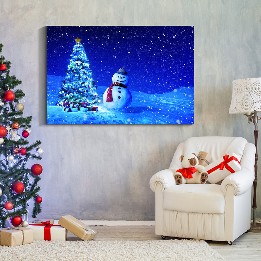 Framed Canvas Wall Art Decor Painting For Chrismas, Chrismas Tree With Cute Snowman Chrismas Gift Painting For Chrismas Gift, Decoration For Chrismas Eve Office Living Room 3624In Thickness 1.5Inch Rectangle Framed Multicolor Christmas Oversized 41In