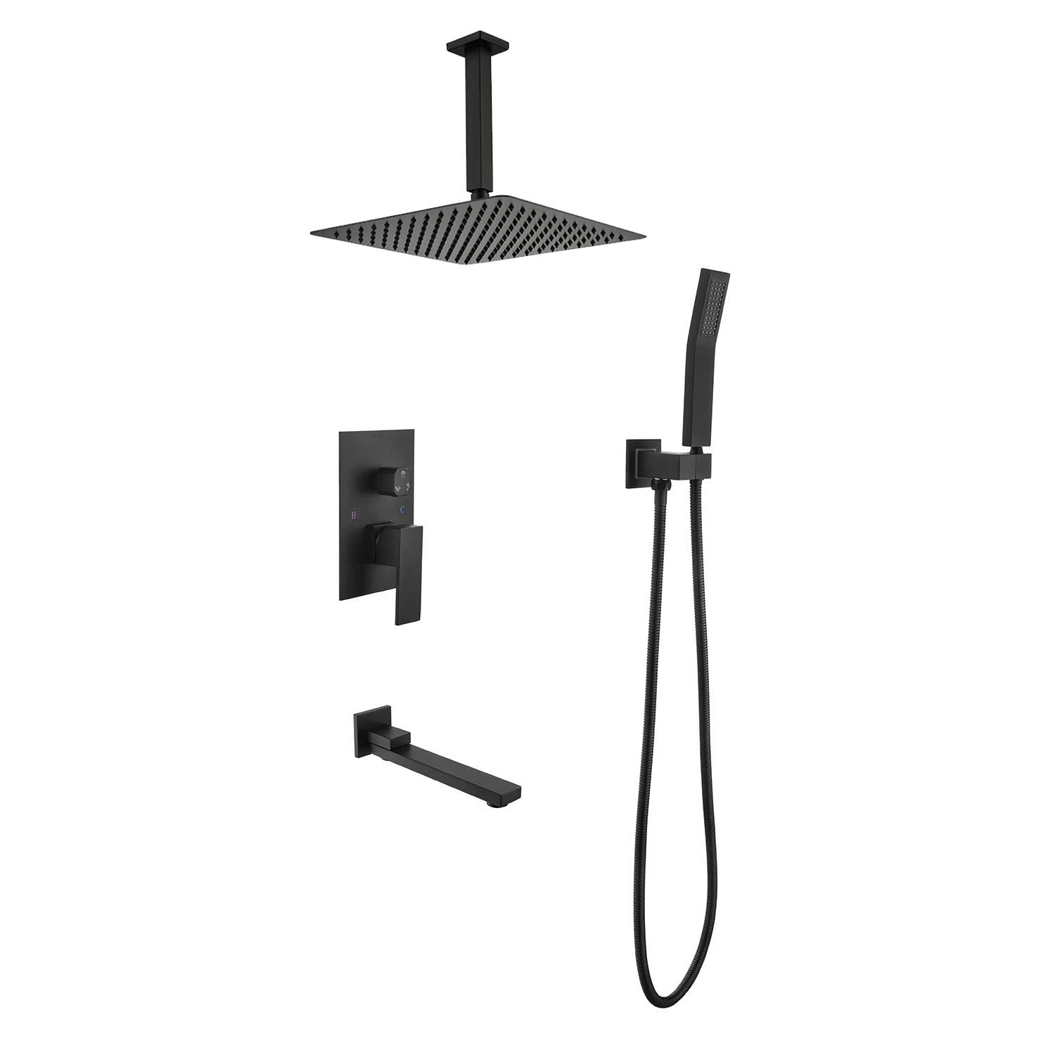 16" Shower Head System Ceiling Mounted Shower One Matte Black Wall Mounted Bathroom Brass