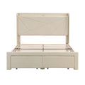 Full Size Bed Frame With 2 Storage Drawers, Upholstered Bed Frame With Wingback Headboard Storage Shelf Built In Usb Charging Stations And Strong Wood Slats Support, No Box Spring Needed, Beige Box Spring Not Required Full Beige Composite Bedroom Bed