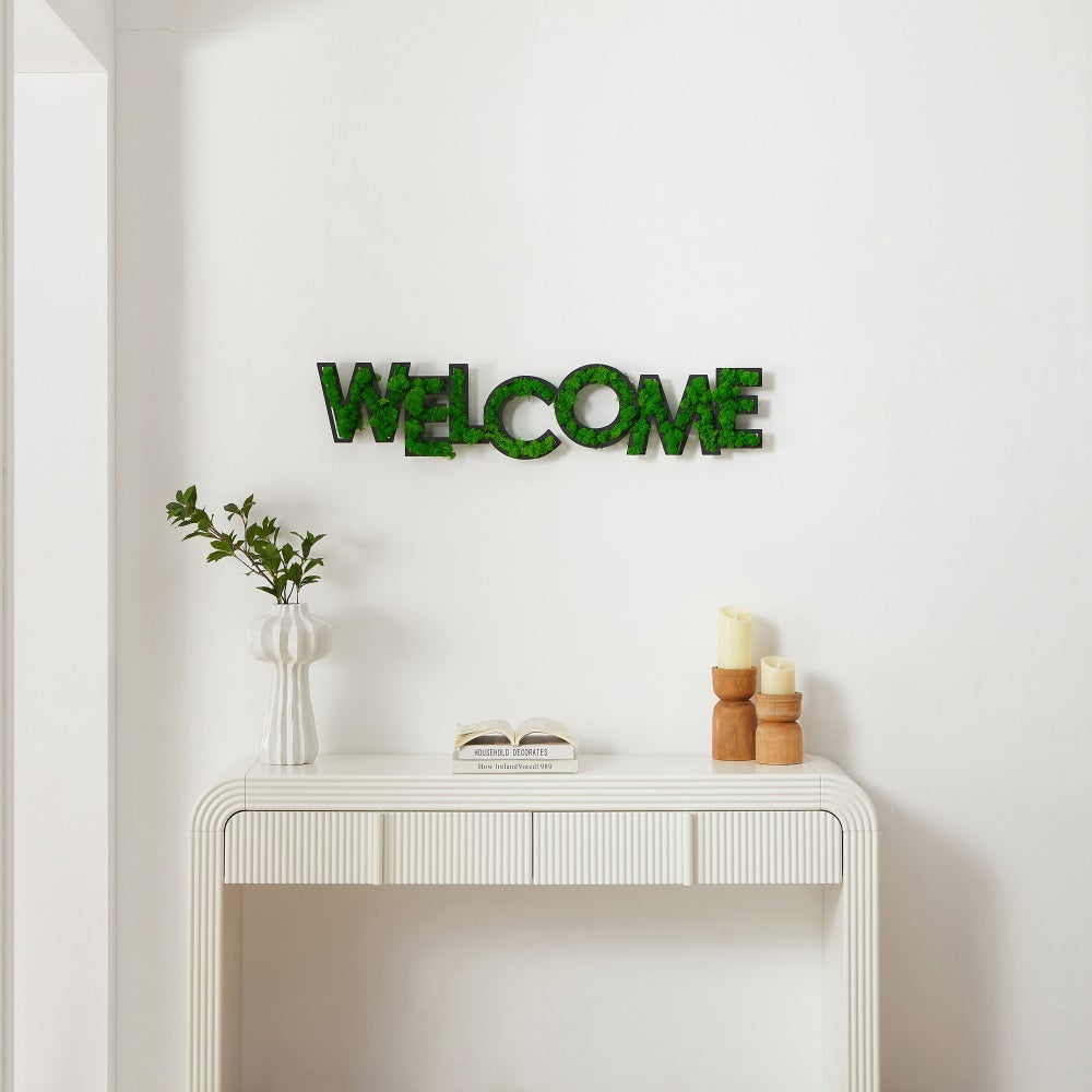 Welcome Letter Art Moss Wall Decor Green Iron