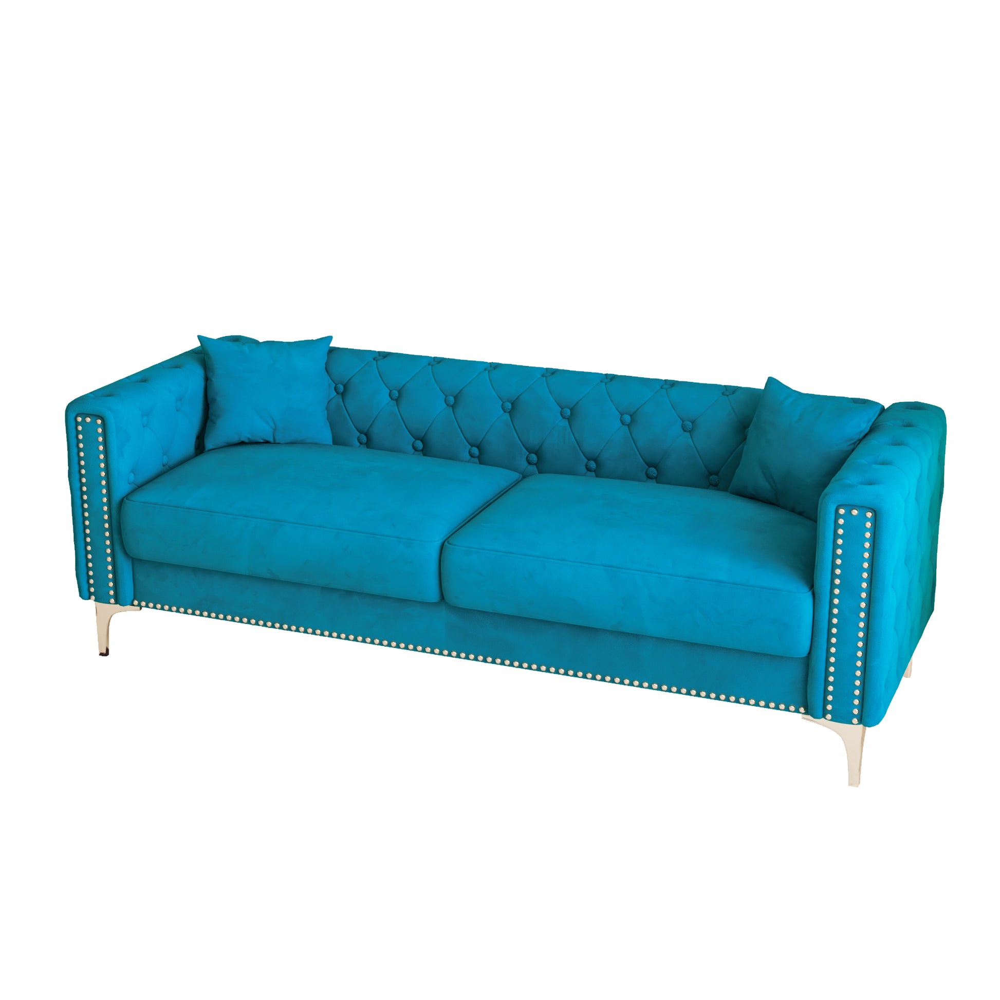 Sofa Includes 2 Pillows, 83 "Blue Velvet Triple Sofa, Suitable For Large And Small Spaces Blue Velvet