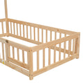 Twin House Shaped Headboard Floor Bed With Fence,Natural Twin Natural Wood Bedroom American Design Pine Bed Frame Pine