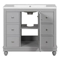 Contemporary Gray Bathroom Vanity Cabinet 36X18X34 Inches, 4 Drawers & 1 Cabinet Door, Multipurpose Storage, Resin Integrated Sink, Adjustable Shelves, Solid Wood Frame With Mdf Gray Modern Solid Wood Mdf Resin