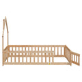 Twin House Shaped Headboard Floor Bed With Fence,Natural Twin Natural Wood Bedroom American Design Pine Bed Frame Pine