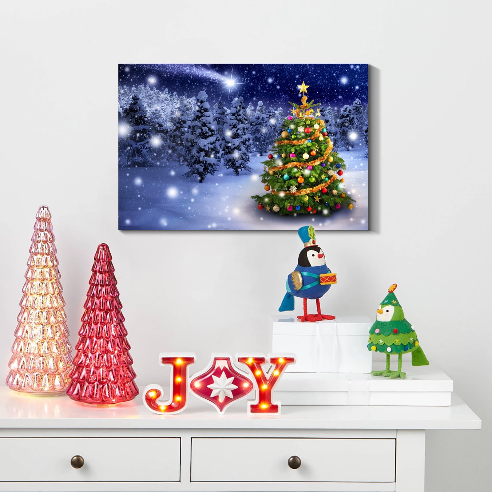 Framed Canvas Wall Art Decor Painting For Chrismas, Chrismas Tree In Forest Chrismas Painting For Chrismas Gift, Decoration For Chrismas Eve Office Living Room, Bedroom Decor 4028In Thickness 1.5Inch Rectangle Framed Multicolor Christmas Oversized 41In