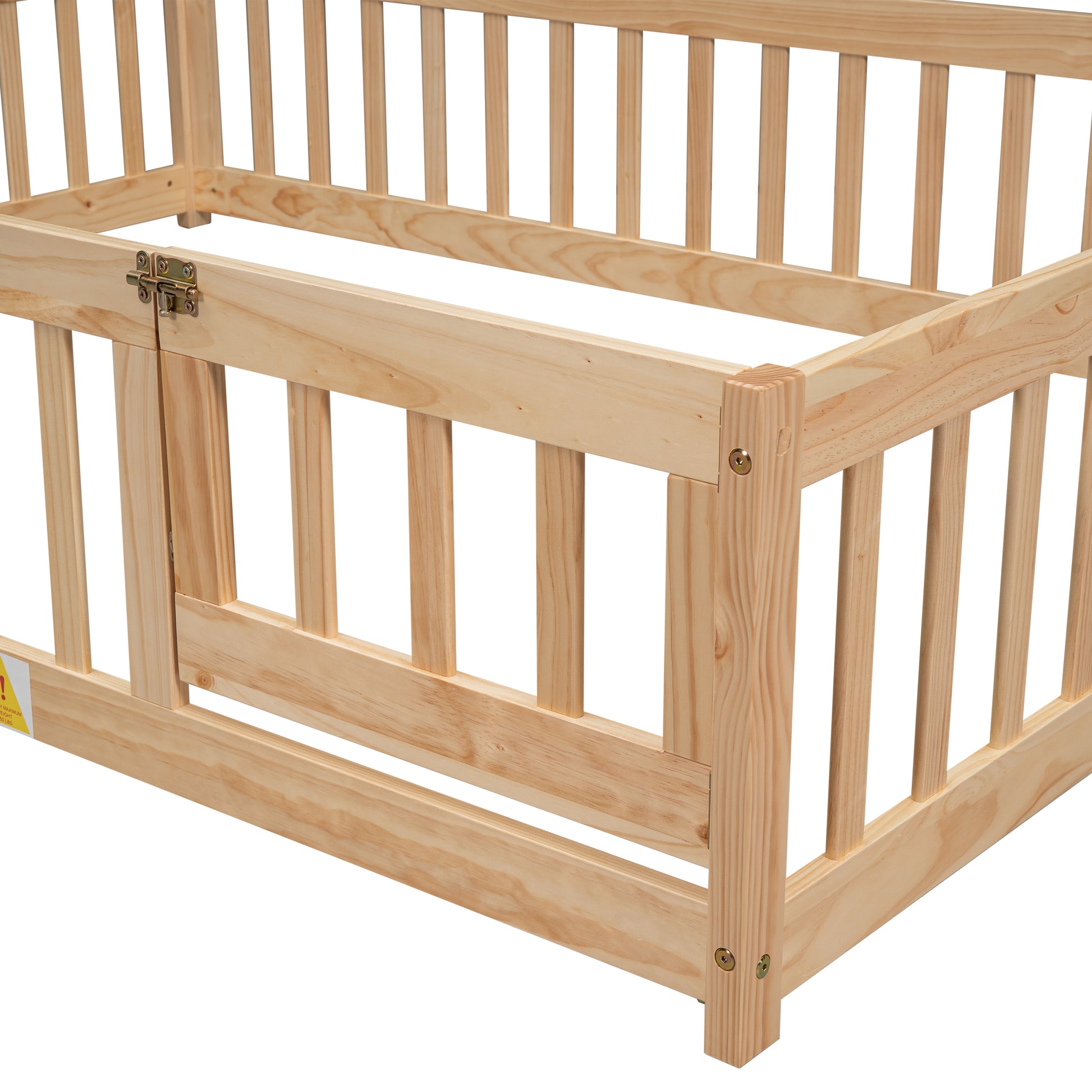 Full House Shaped Headboard Floor Bed With Fence,Natural Full Natural Wood Bedroom American Design Pine Bed Frame Pine