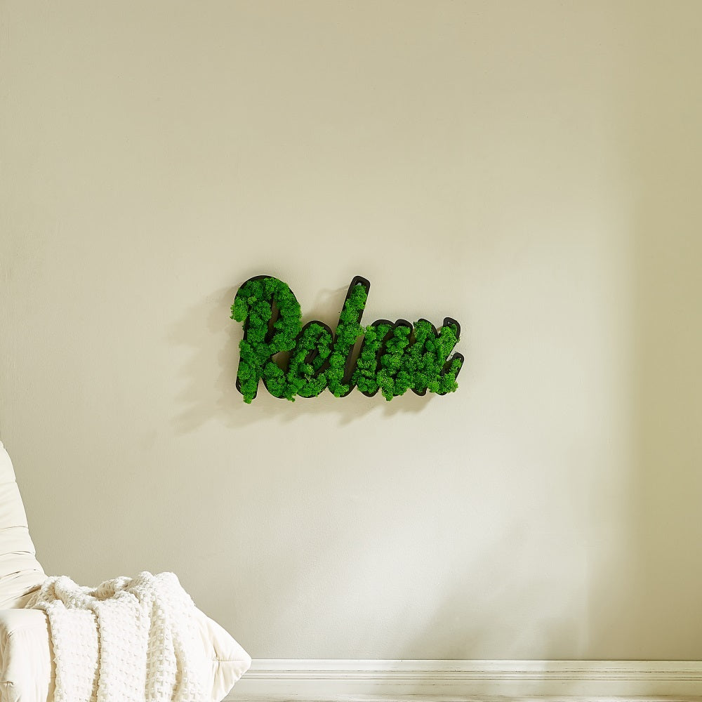 Relax Letter Art Moss Wall Decor Green Iron