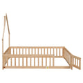 Full House Shaped Headboard Floor Bed With Fence,Natural Full Natural Wood Bedroom American Design Pine Bed Frame Pine