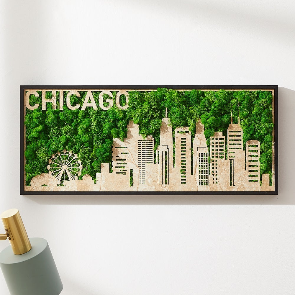 Chicago Moss City Metal Wall Art Green Iron