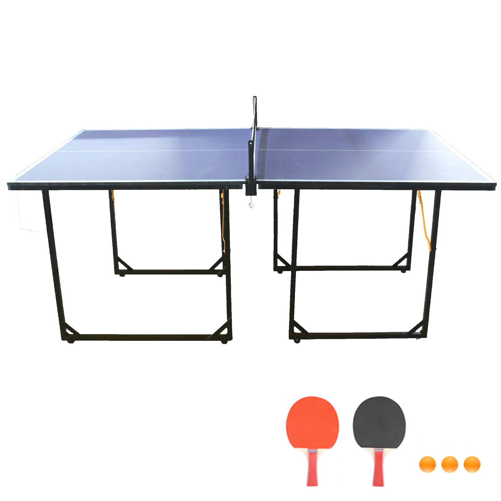 6Ft Mid Size Table Tennis Table Foldable & Portable Ping Pong Table Set For Indoor & Outdoor Games With Net, 2 Table Tennis Paddles And 3 Balls Blue Blue Mdf