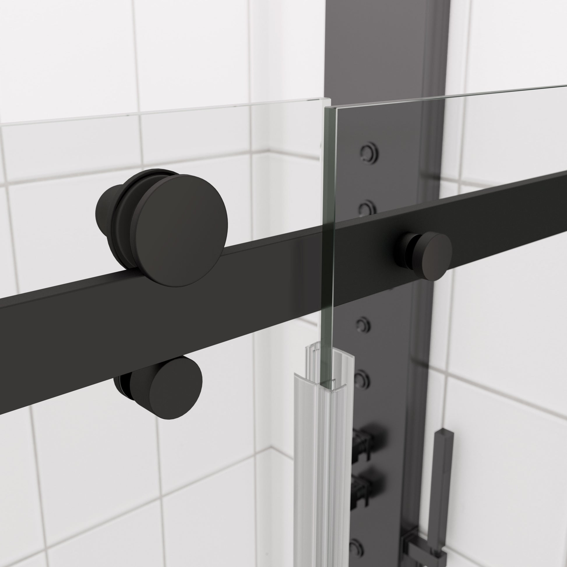 Glass Shower Door, Sliding Door, With 5 16" Tempered Glass And Matted Black Finish Matte Black Bathroom Aluminium Alloy