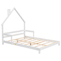 Full House Shaped Headboard Bed With Handrails ,Slats ,White Full White Wood Bedroom American Design Pine Bed Frame Pine